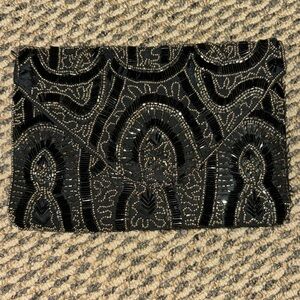 Black and silver beaded clutch bag